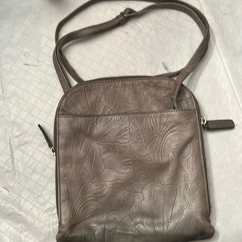 Like new tooled leather grey crossbody by Margot